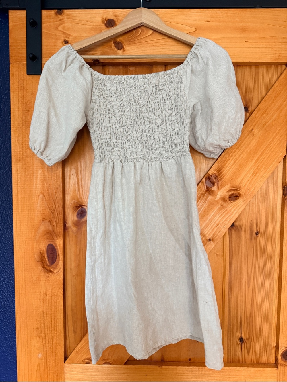 Aura 100% Raw Linen Puff Sleeve Mini Dress